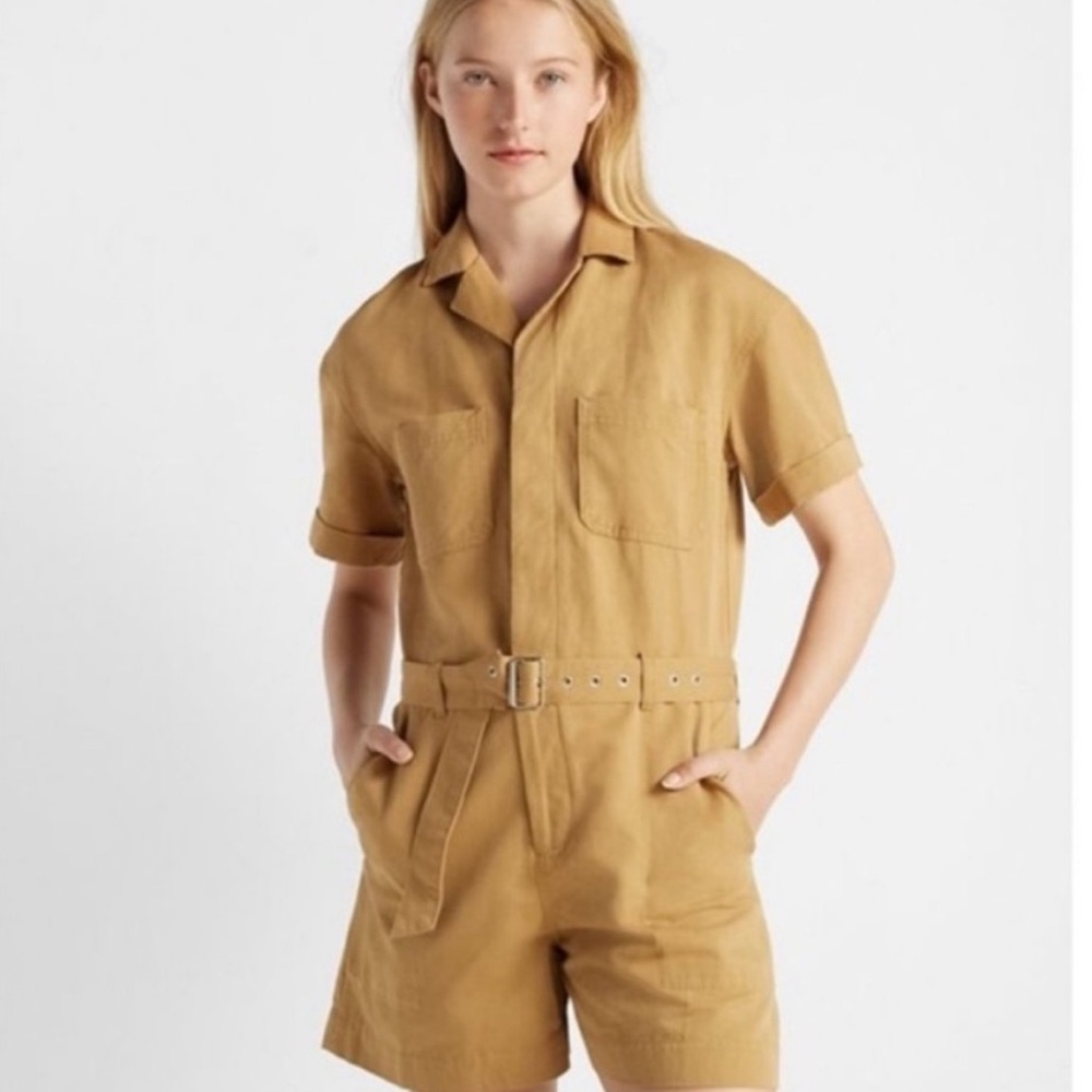 Short Sleeve Utility Romper in Ginger